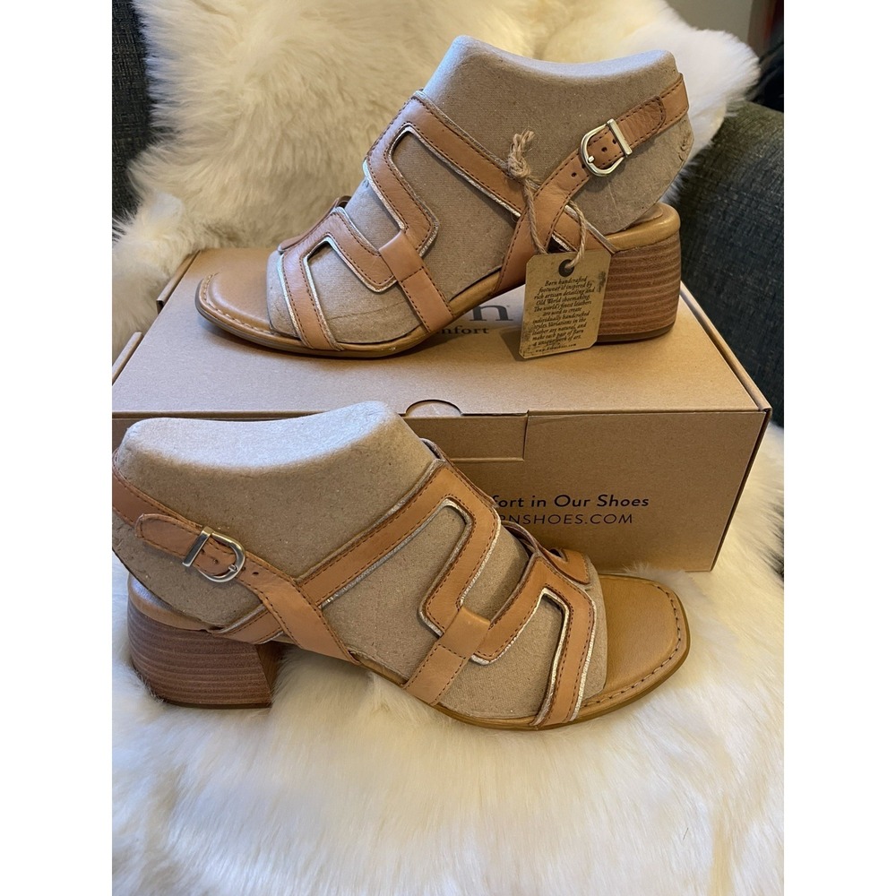 Born Sofia Sandals Womens Natural Nude Artisan Metallic Block Heel Sz 10 - Picture 6 of 8
